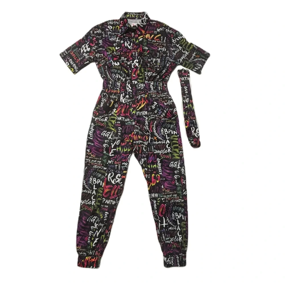 LATISTE BY AMY Small Graffiti Print Jumpsuit Button Down‎ Shirt & Pants Set